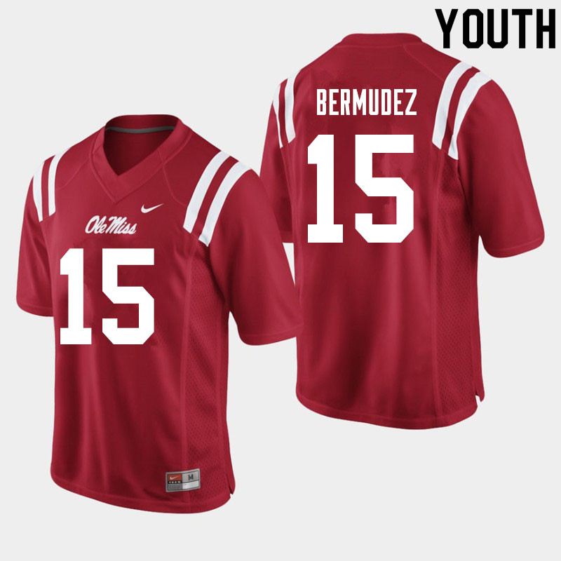 Derek Bermudez Ole Miss Rebels NCAA Youth Red #15 Stitched Limited College Football Jersey SVY3158FP